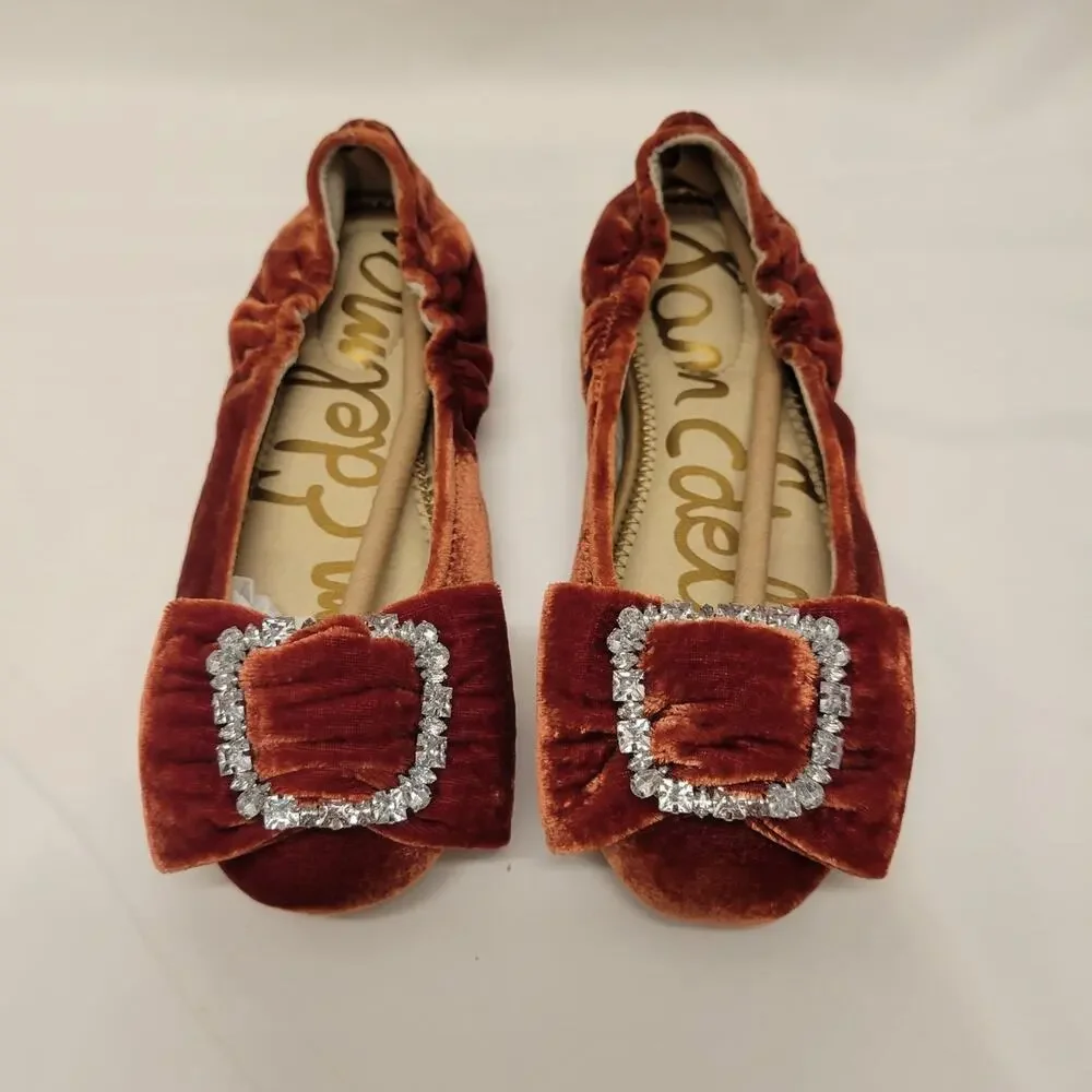 NWOT Sam Edelman Farrah Velvet Crystal Bow Girls Ballet Flat 1